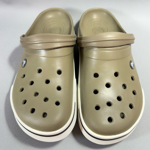 CROCS Crocband II Light Olive Green Slip-On Clogs with White Soles - Picture 4 of 11